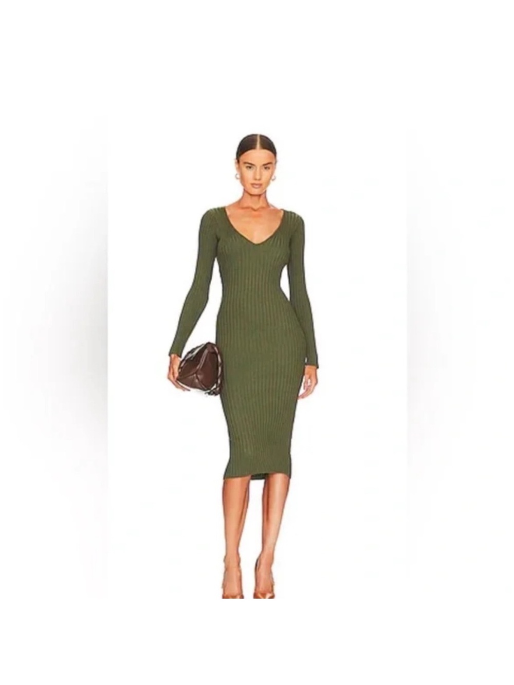 Bekah Deep V Midi Dress in Olive Green by NBD. Size XS new with tags. Comfort